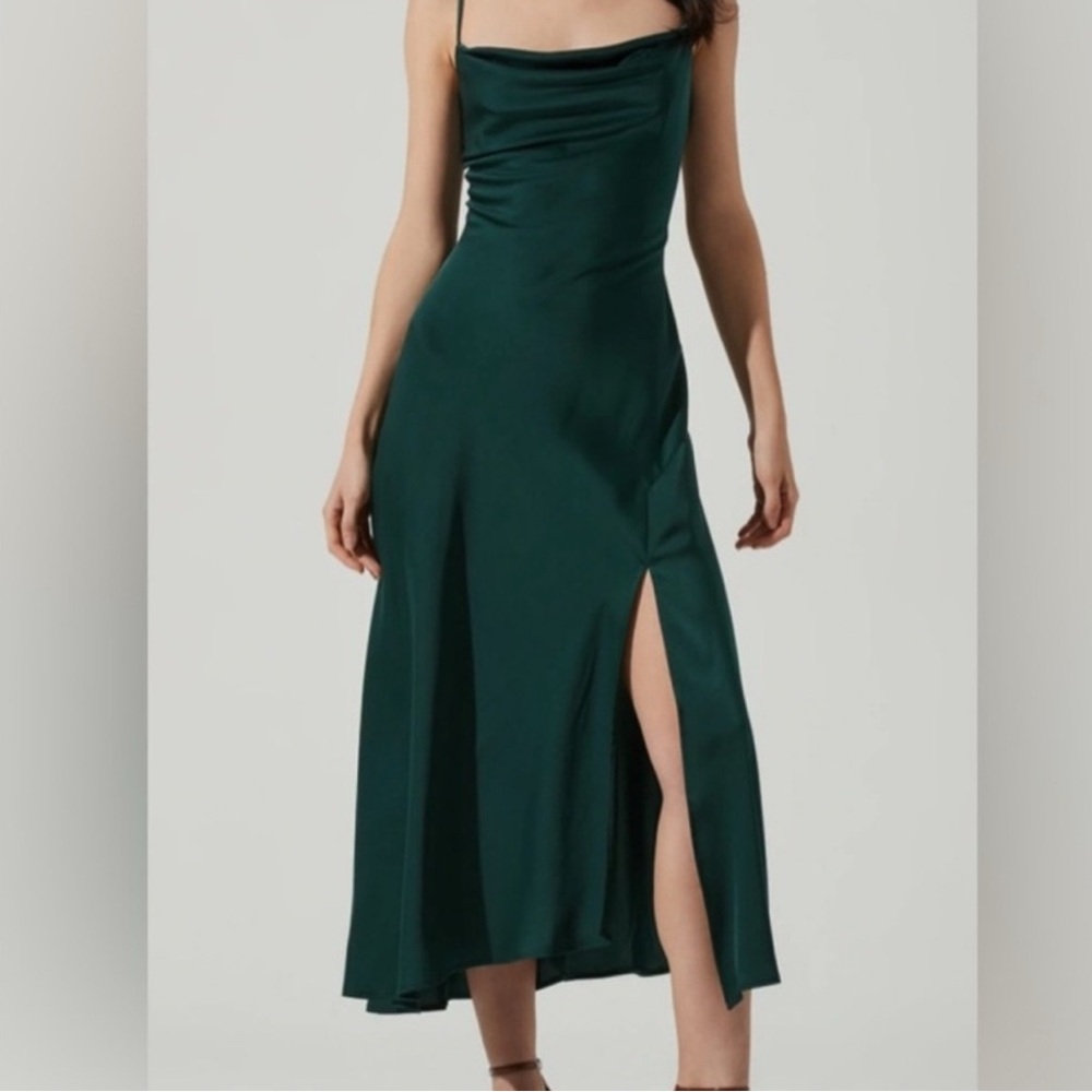 Astr Gaia Green Slip Midi Dress with Slit